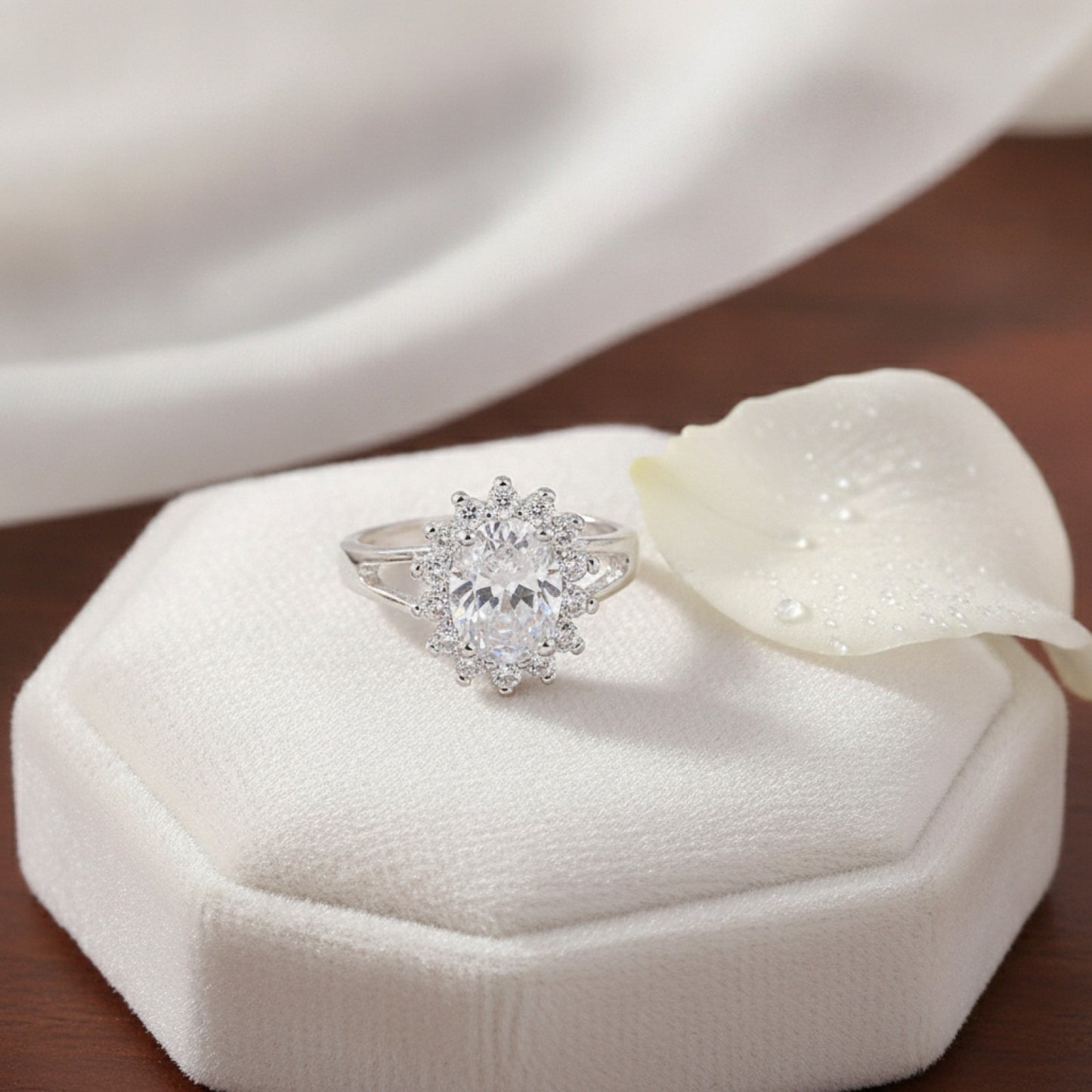 Bague Fleur Cristal Argent 925 pour Femme - Cadeau Mariage & Fête