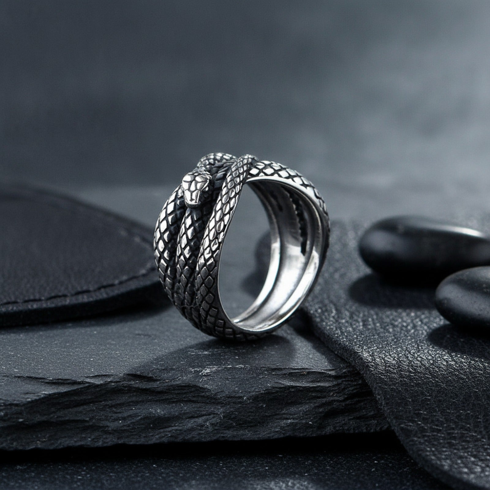 Bague Motard Punk Rock Serpent 3D Acier Inoxydable Homme Style Gothique