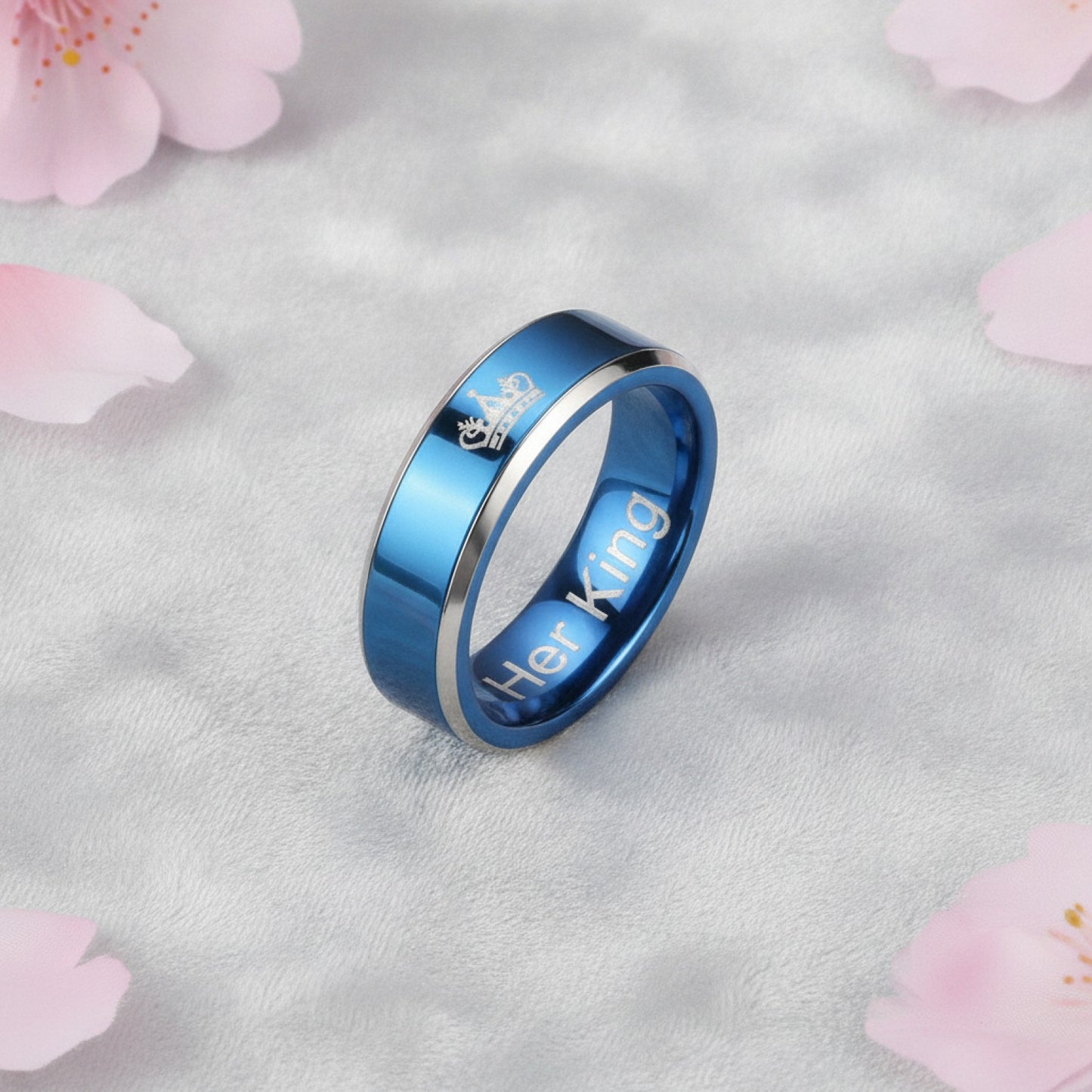 Bagues de couple 'Her King' & 'His Queen' en acier inoxydable - Cadeau romantique pour amoureux
