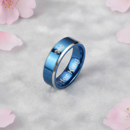 Bagues de couple 'Her King' & 'His Queen' en acier inoxydable - Cadeau romantique pour amoureux