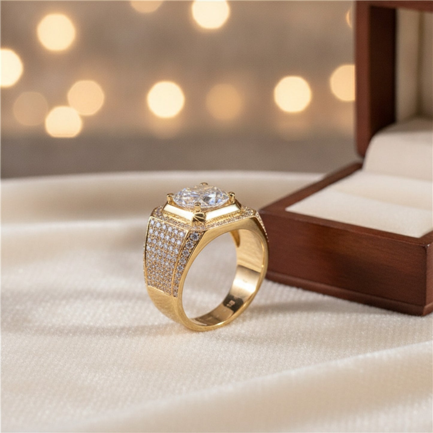 Bague Vintage Zircon Blanc Brillant - Alliance Mariage & Fiançailles Or Homme Femme