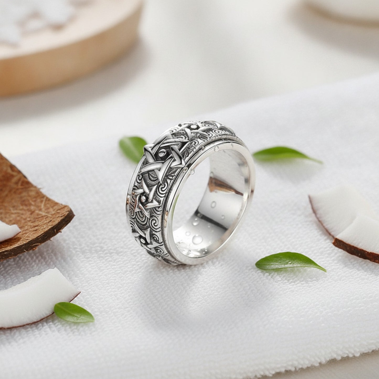 Bague Argent Homme Rétro Étoile à Six Branches Large