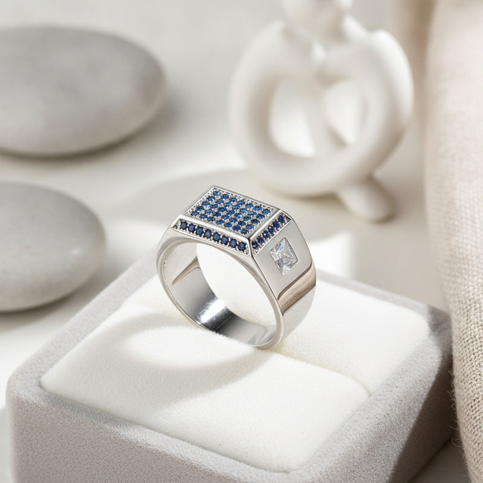 Bague Cœur Large Argentée pour Couple - Bijou Zircon Blanc pour Fiançailles & Mariage