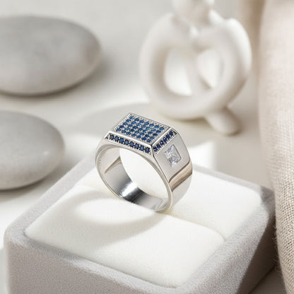Bague Cœur Large Argentée pour Couple - Bijou Zircon Blanc pour Fiançailles & Mariage