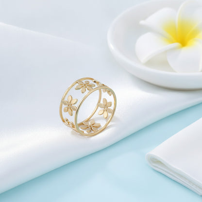Bague Fleur Romantique Acier Inoxydable pour Femme - Style Décontracté & Cadeau Idéal