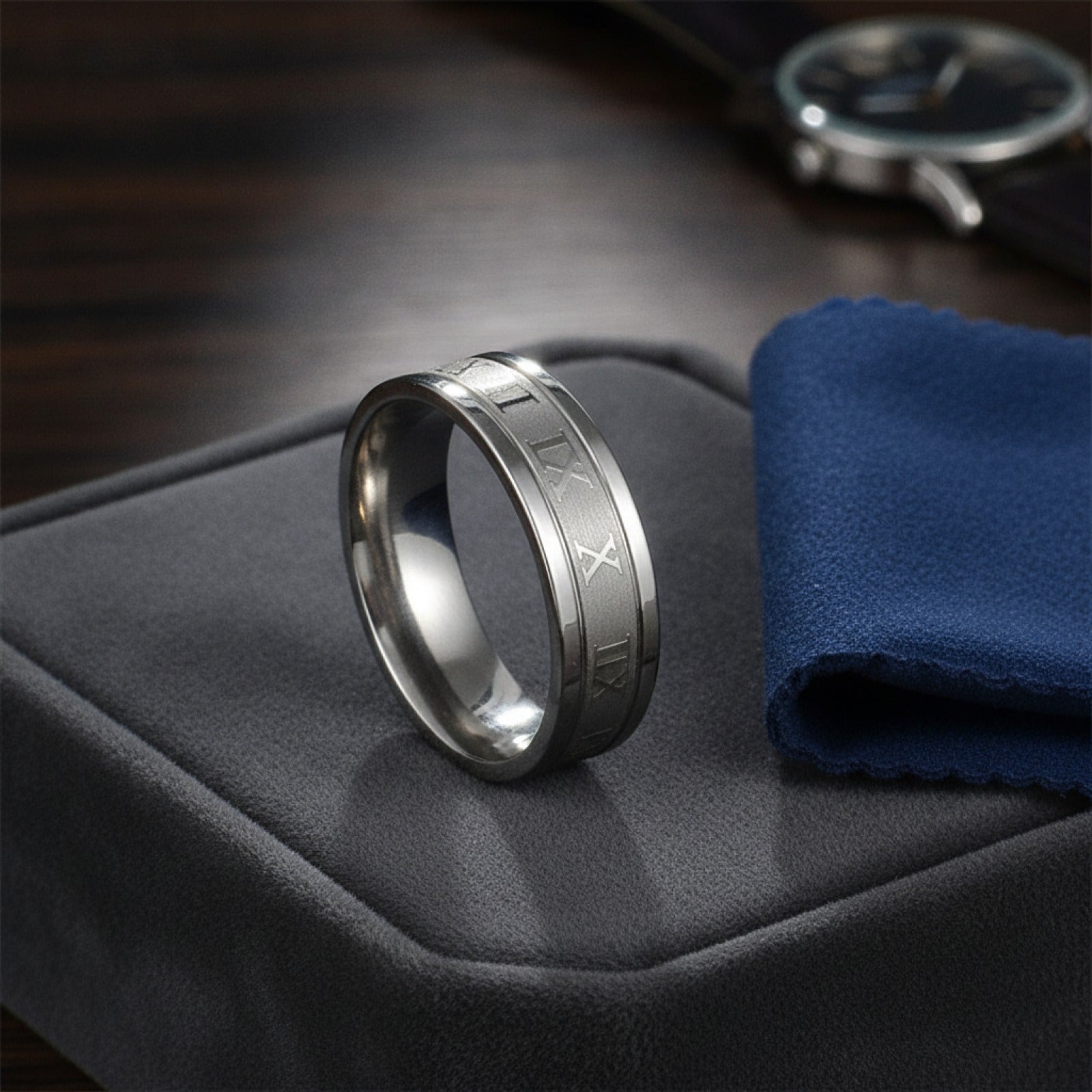 Bague Homme Acier Inoxydable Vintage Chiffres Romains 6mm - Bijou Tendance Cadeau