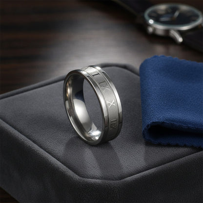 Bague Homme Acier Inoxydable Vintage Chiffres Romains 6mm - Bijou Tendance Cadeau