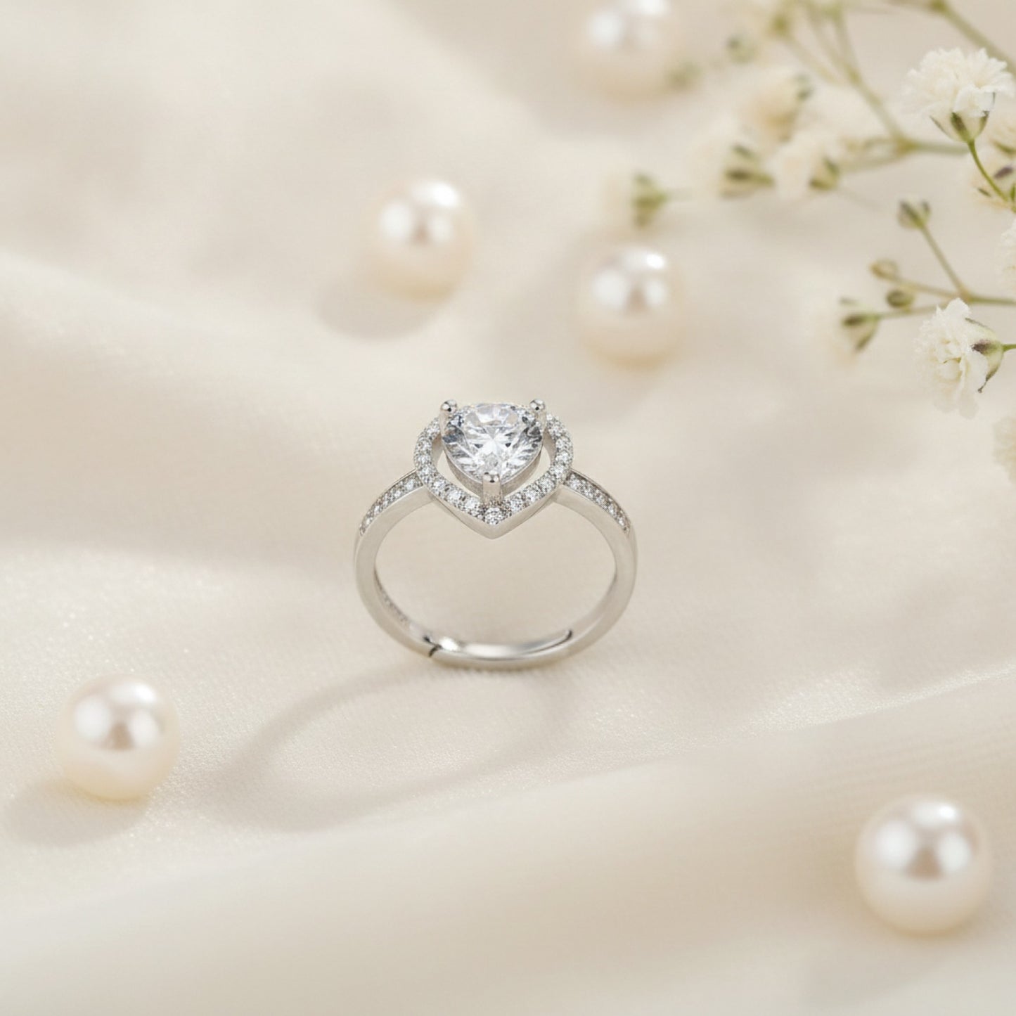 Bague Argent 925 Cœur Ajustable pour Femme - Bijou Cadeau Mariage & Fiançailles