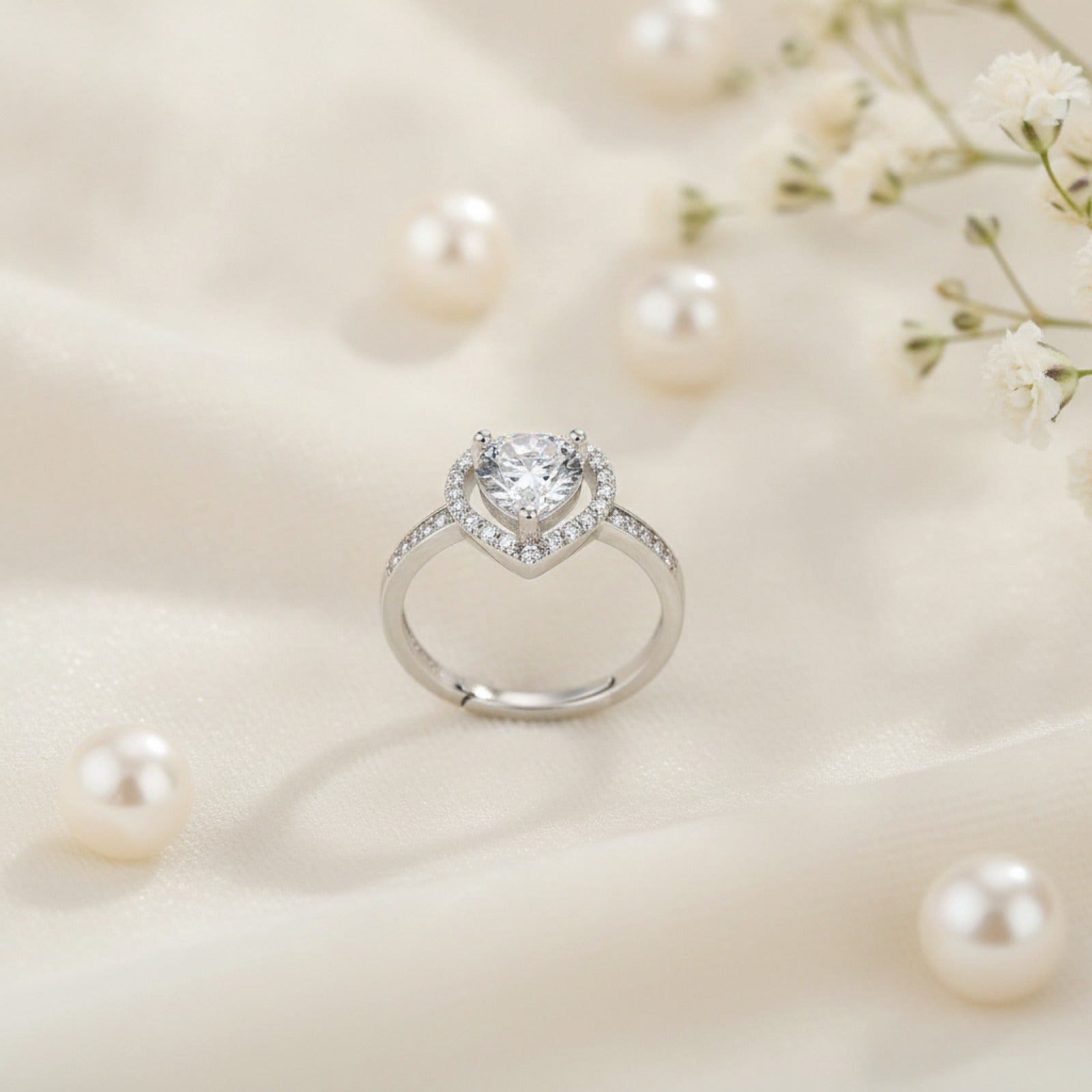 Bague Argent 925 Cœur Ajustable pour Femme - Bijou Cadeau Mariage & Fiançailles