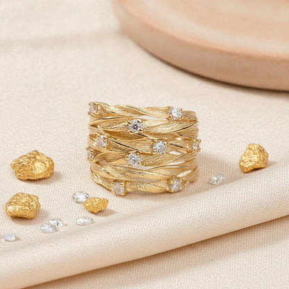Bague Large Torsadée Dorée pour Femme - Design Luxe & Cocktail