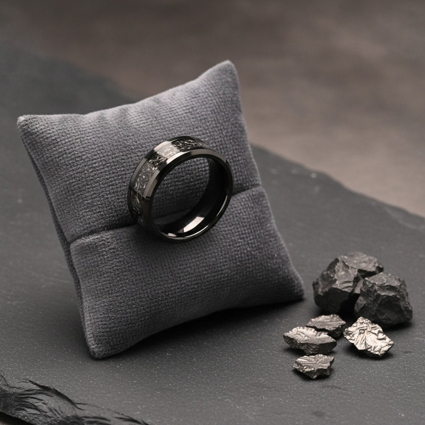 Bague Homme Carbure de Tungstène avec Incrustation Météorite - Alliance Mariage & Fiançailles