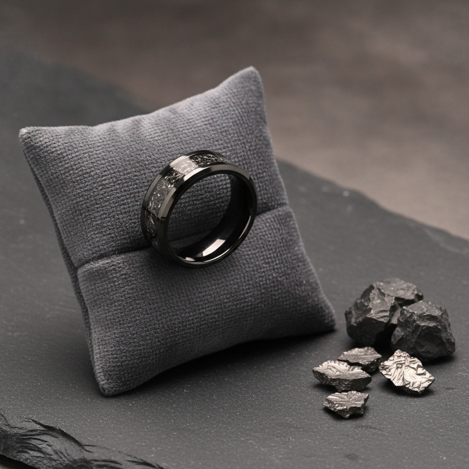 Bague Homme Carbure de Tungstène avec Incrustation Météorite - Alliance Mariage & Fiançailles