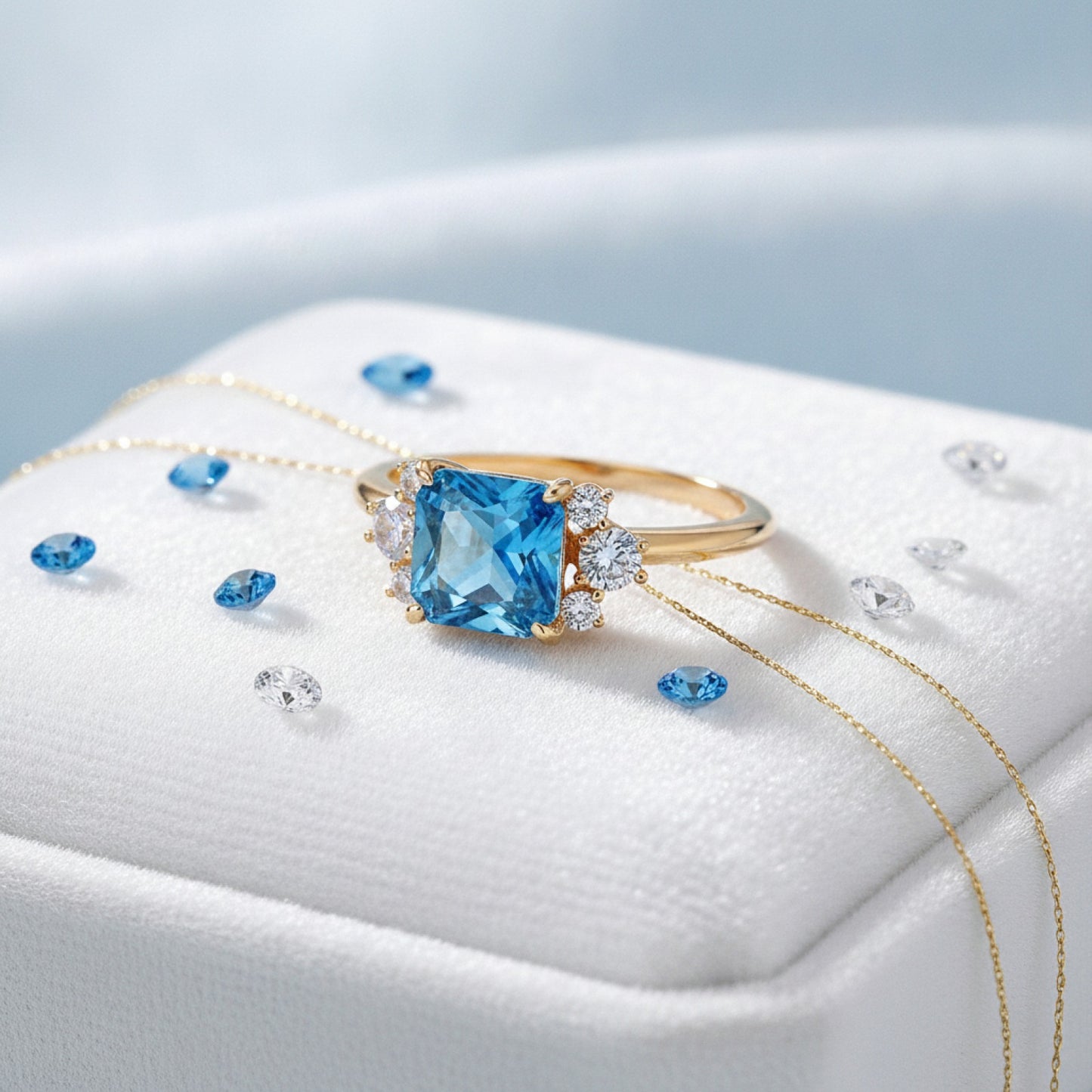 Bague Carrée Bleue Scintillante Huitan pour Femme - Zircone Cubique, Bijou Élégant pour Mariage et Quotidien