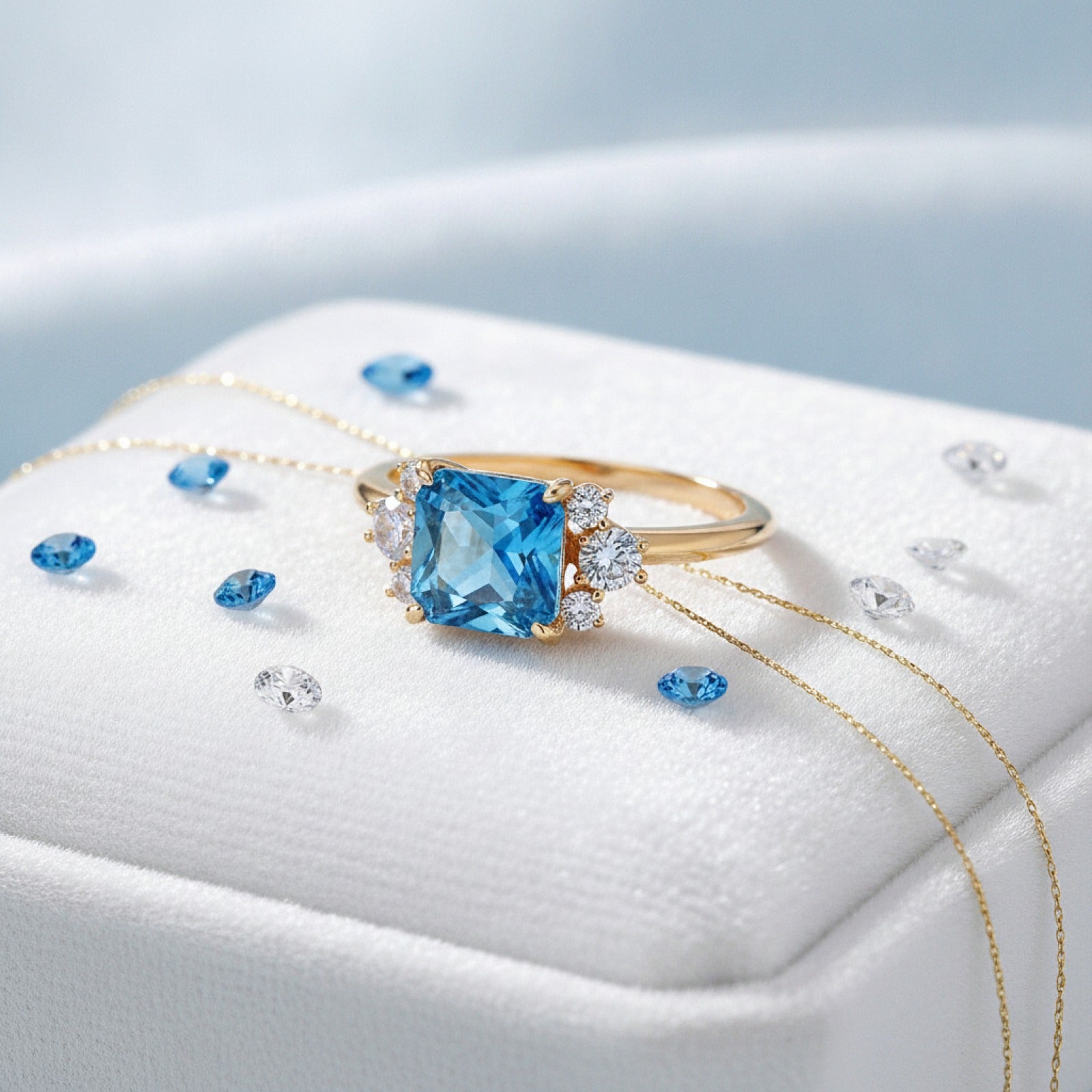 Bague Carrée Bleue Scintillante Huitan pour Femme - Zircone Cubique, Bijou Élégant pour Mariage et Quotidien