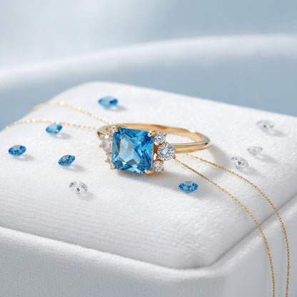 Bague Carrée Bleue Scintillante Huitan pour Femme - Zircone Cubique, Bijou Élégant pour Mariage et Quotidien