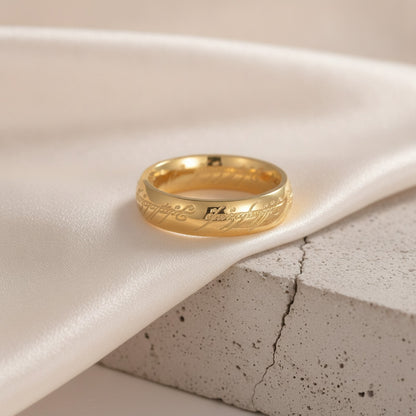 Bague Homme Acier Inoxydable Plaqué Or Gravée 3D - Cadeau Puissance 6mm