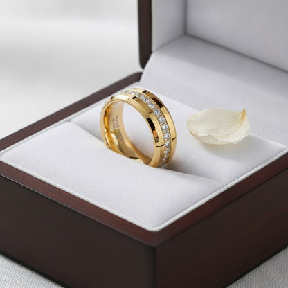 Bague TUSSTEN en Tungstène Noir 8mm pour Homme et Femme, Alliance Éternité avec Pierre CZ et Bords Biseautés