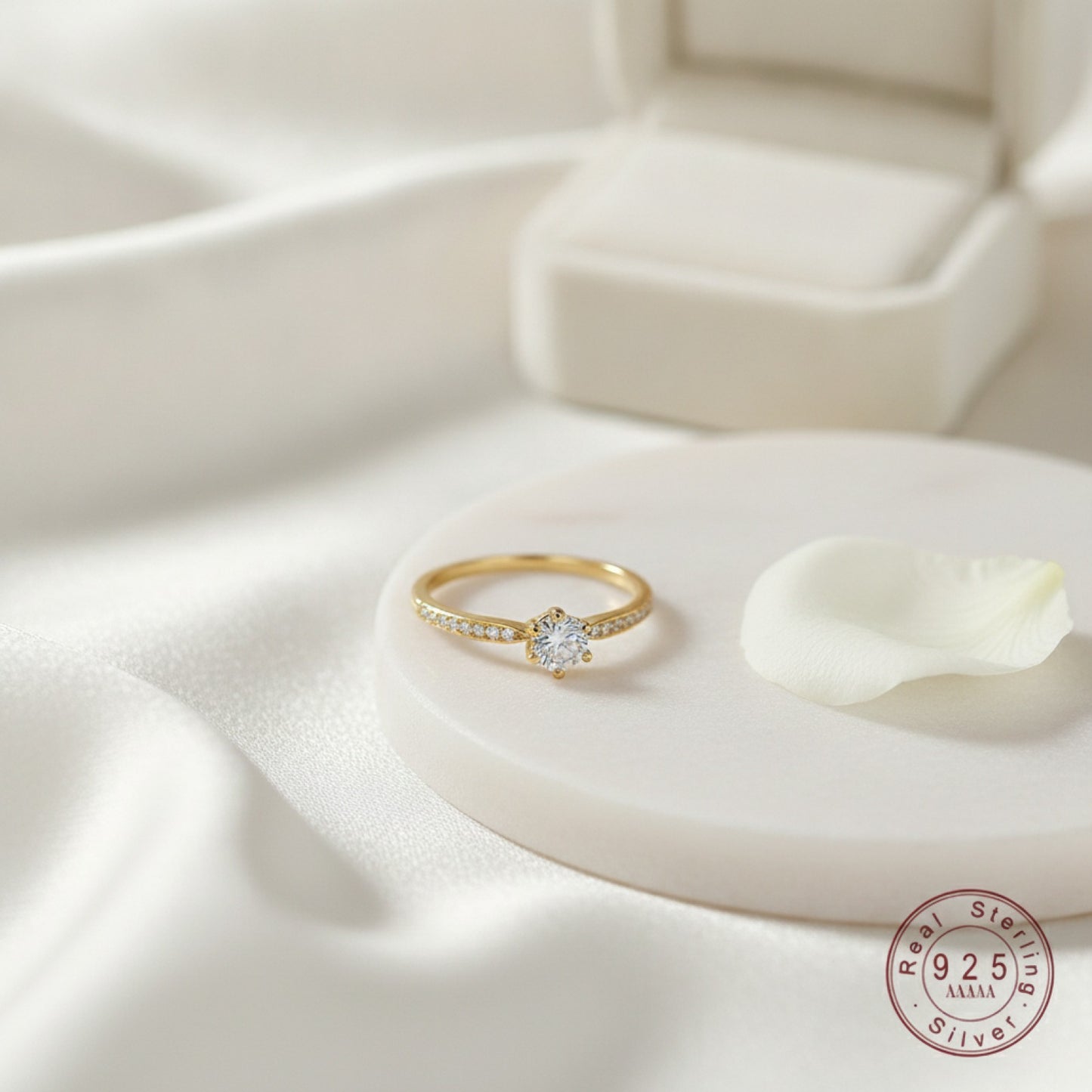 Bague Argent Sterling 925 Plaqué Or 14K Zircon Femme - Bijou Mariage Élégant