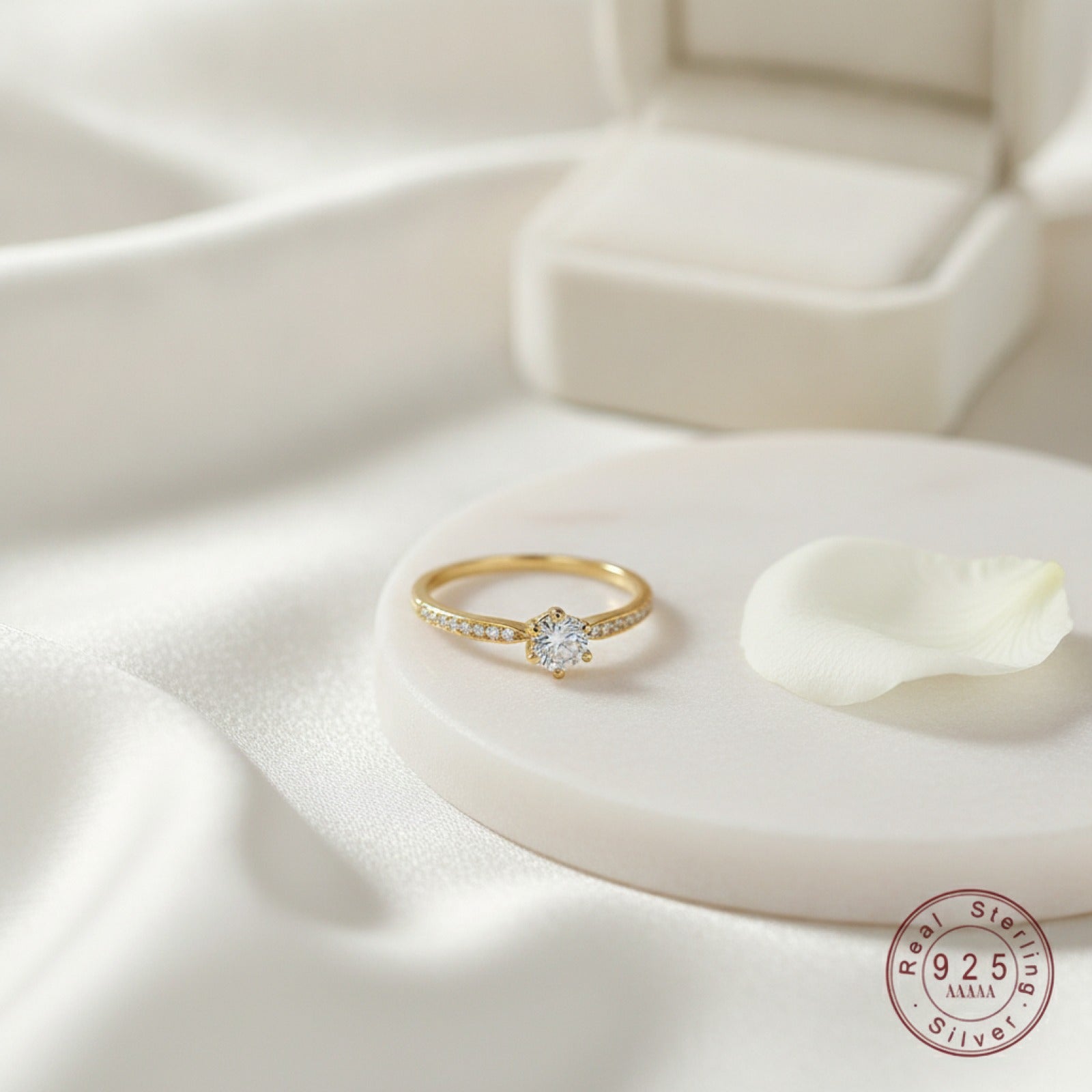 Bague Argent Sterling 925 Plaqué Or 14K Zircon Femme - Bijou Mariage Élégant