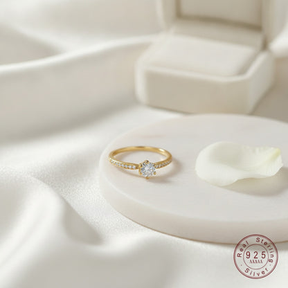 Bague Argent Sterling 925 Plaqué Or 14K Zircon Femme - Bijou Mariage Élégant