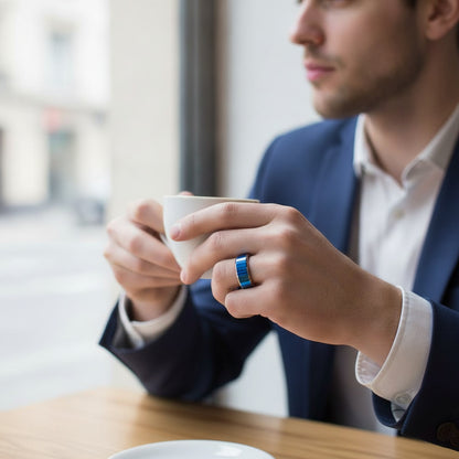 Bague de mariage homme acier inoxydable 8mm bleu brossé - Cadeau fiançailles couple