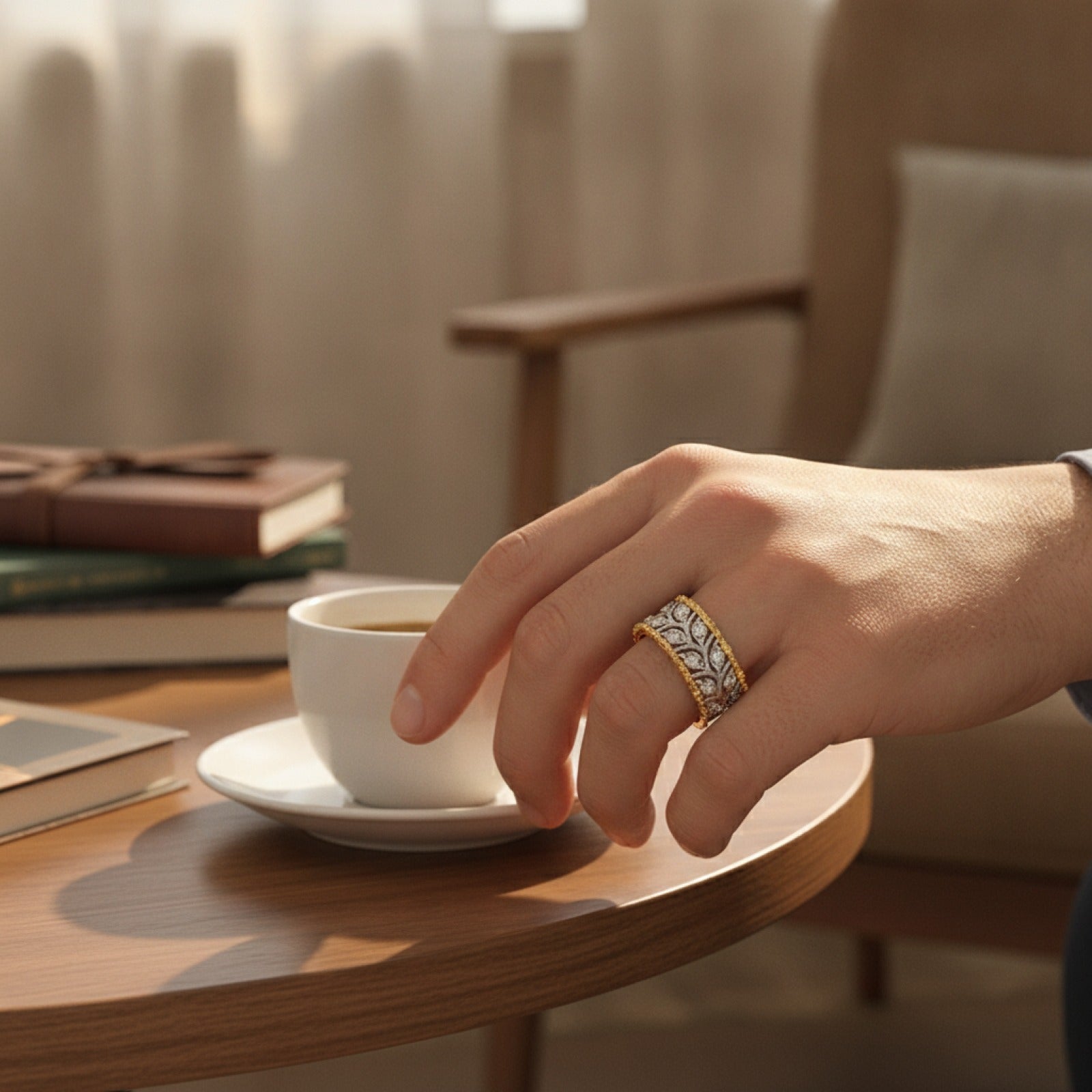 Bague Feuille Ajoutée Bicolore Scintillante pour Femme - Bijou de Mariage et Fiançailles