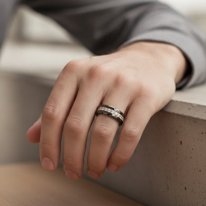 Bague TUSSTEN en Tungstène Noir 8mm pour Homme et Femme, Alliance Éternité avec Pierre CZ et Bords Biseautés