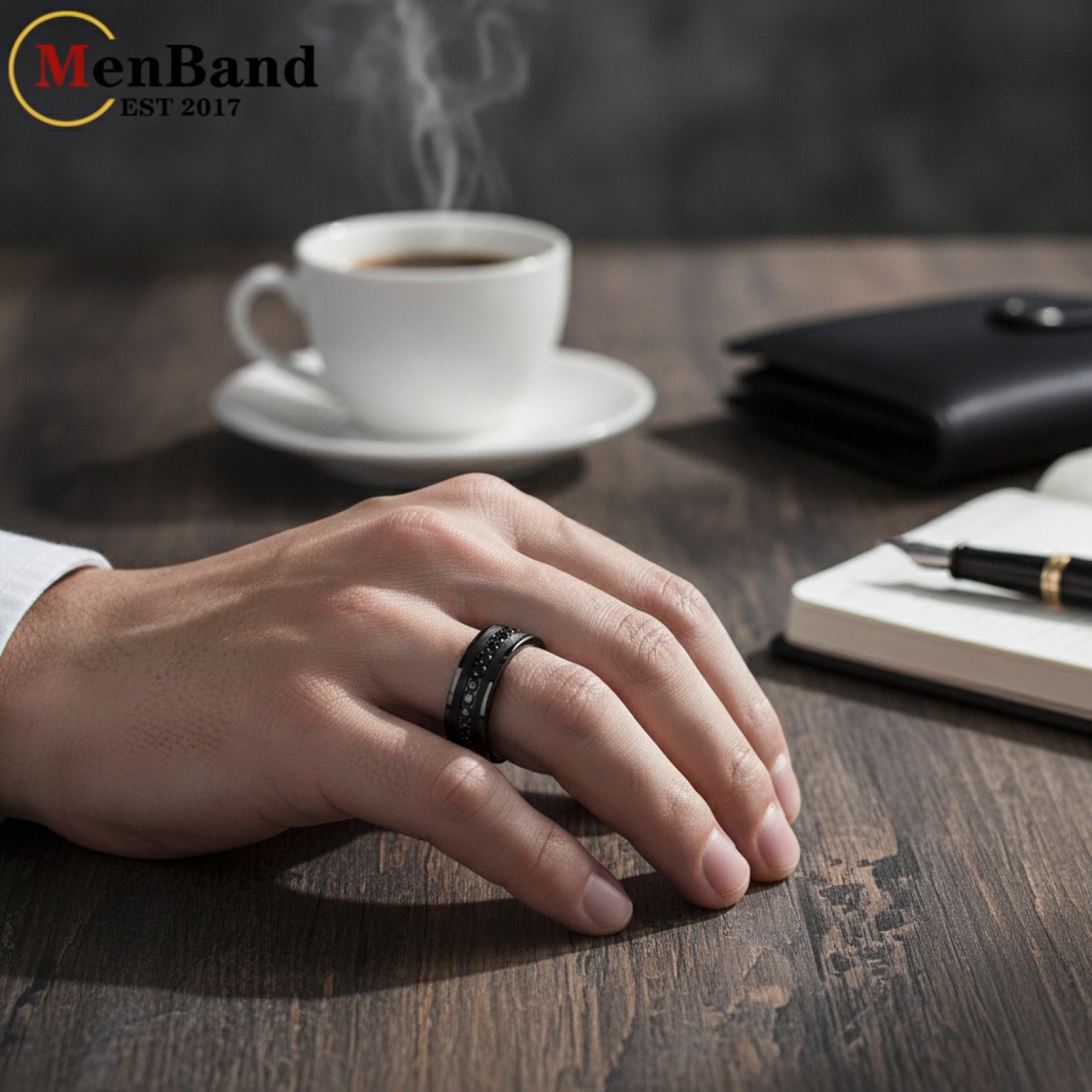 Bague Homme Femme en Tungstène Noir CZ - 8mm, Alliance Mariage Fiançailles Confortable