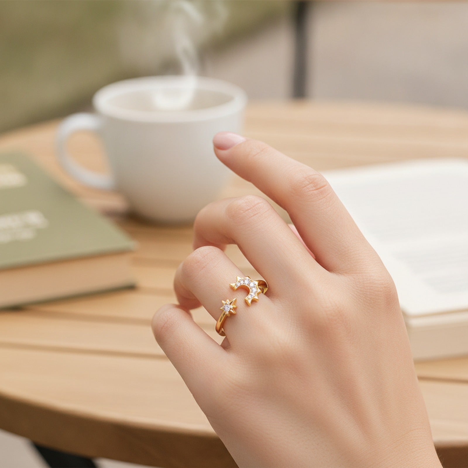 Bague Argent 925 Doré Femme Zircon Infini Étoile Lune - Bijou Cadeau Original