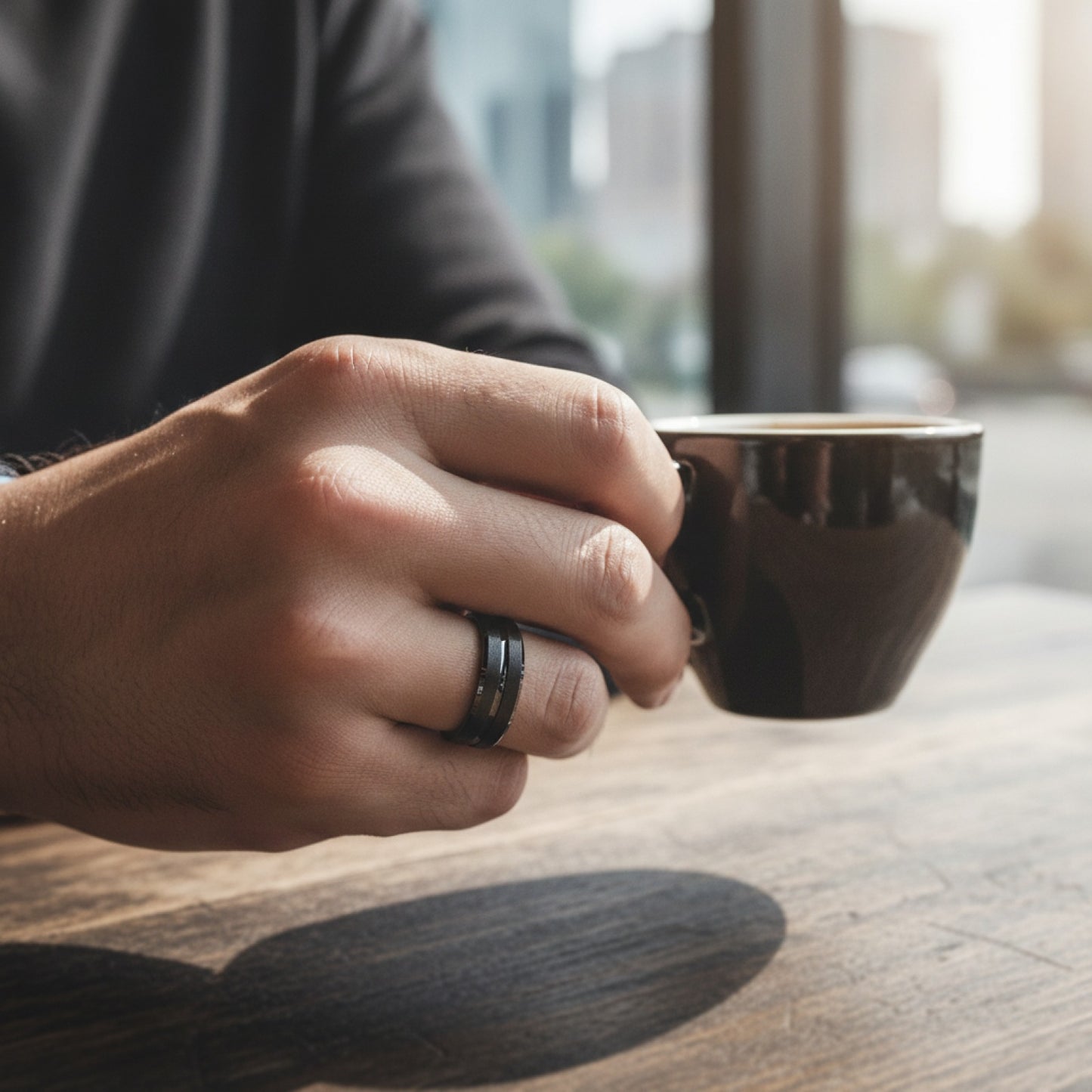 Bague de mariage homme 8mm en tungstène noir, bord biseauté et rainure