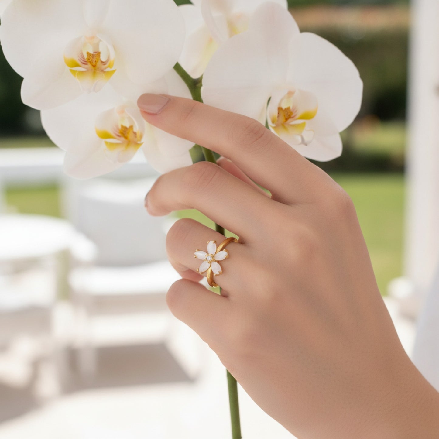 Bague Cœur & Fleur Plaqué Or 18K Acier Inoxydable - Bijou Femme Anti-ternissement
