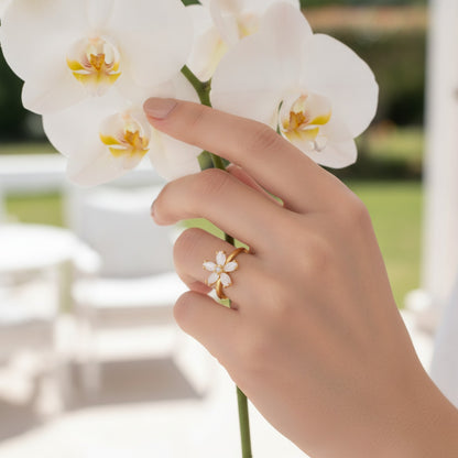Bague Cœur & Fleur Plaqué Or 18K Acier Inoxydable - Bijou Femme Anti-ternissement