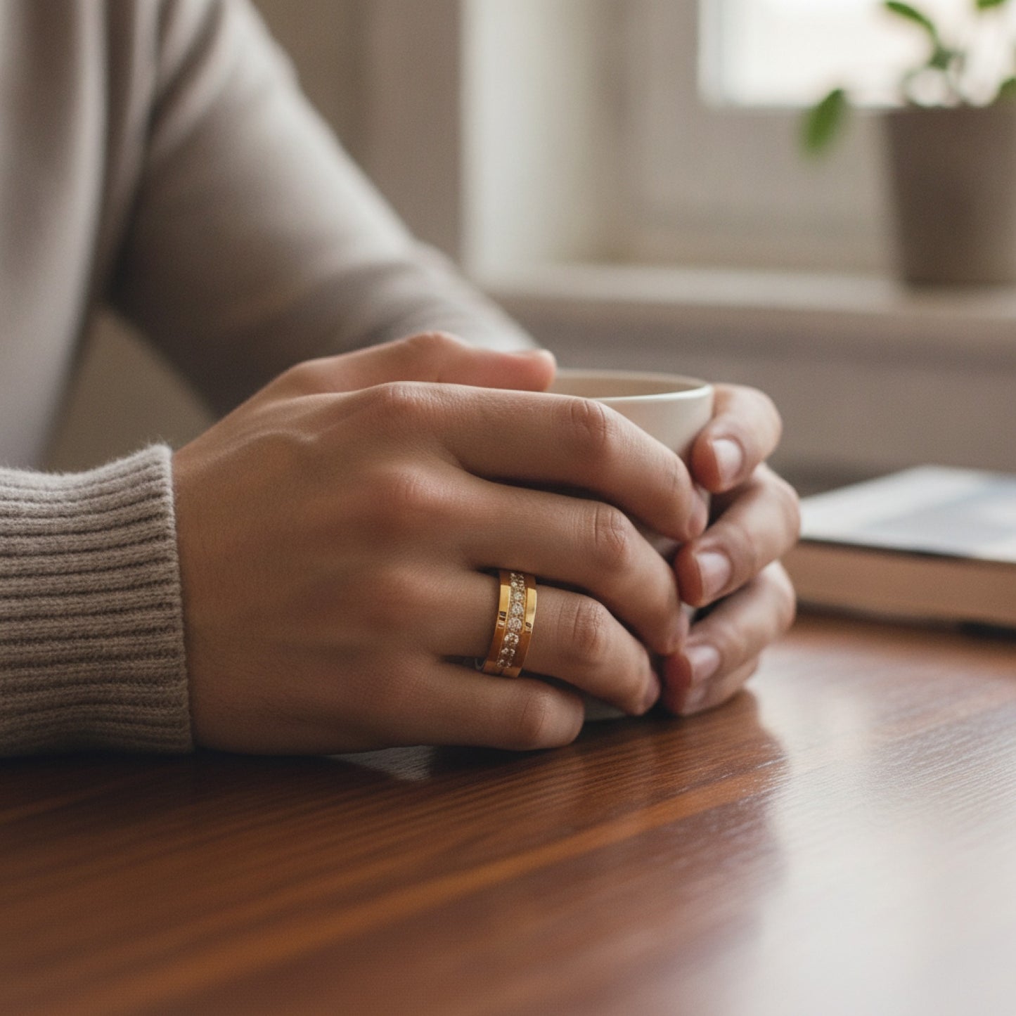 Bague de mariage en acier inoxydable doré pour couple - Bijou de promesse avec zirconium