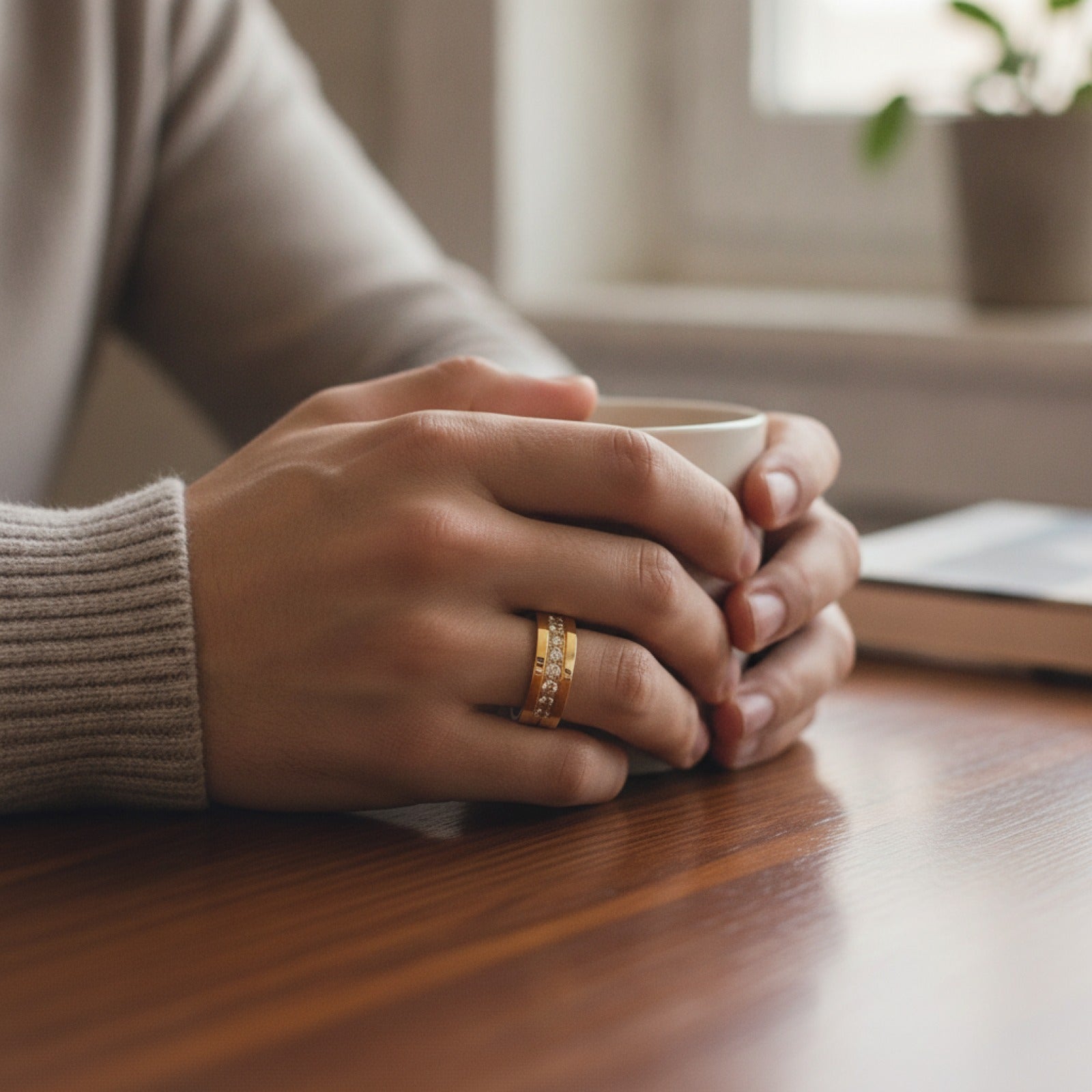 Bague de mariage en acier inoxydable doré pour couple - Bijou de promesse avec zirconium