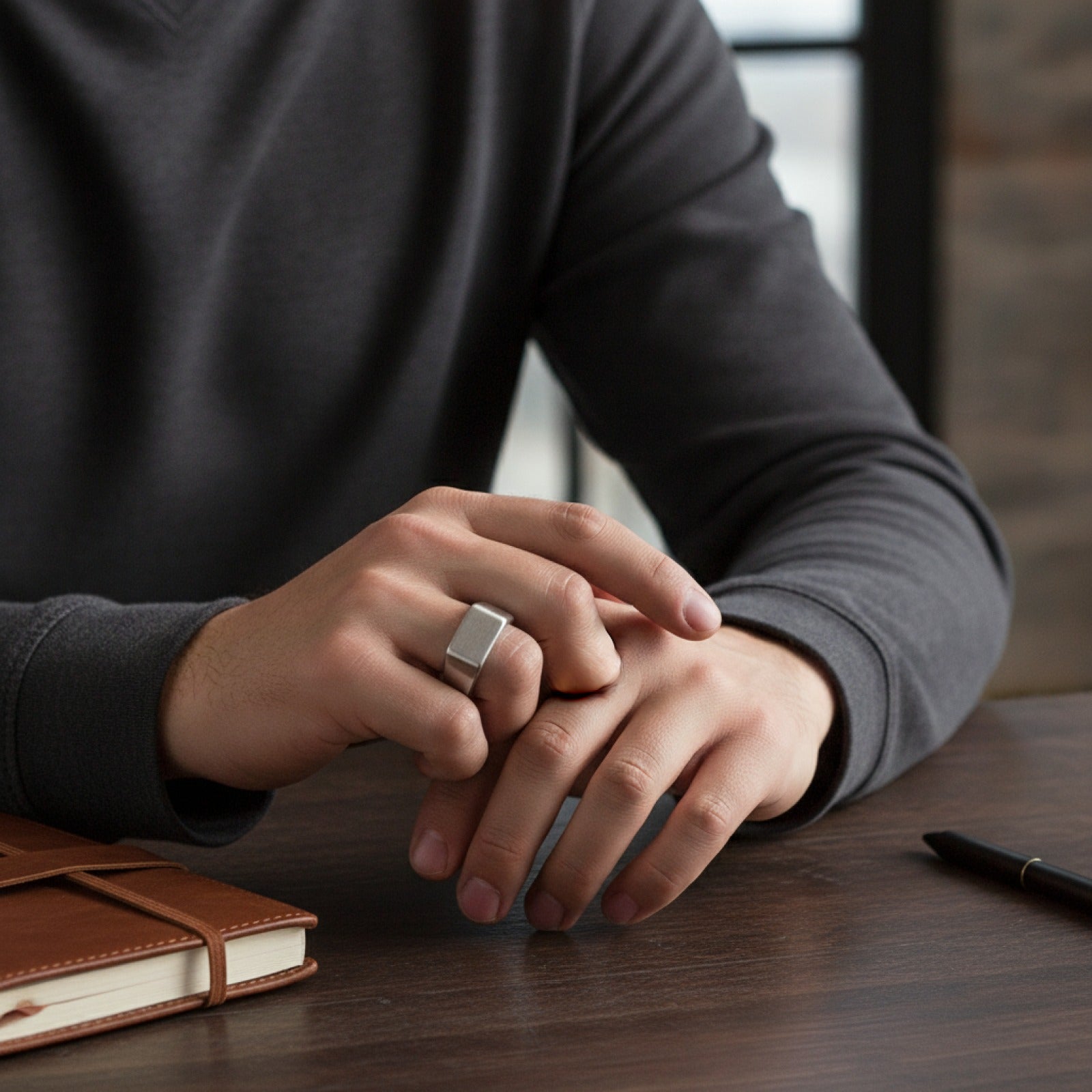 Bague Unisexe Rectangulaire en Acier Titane - Style Minimaliste et Tendance