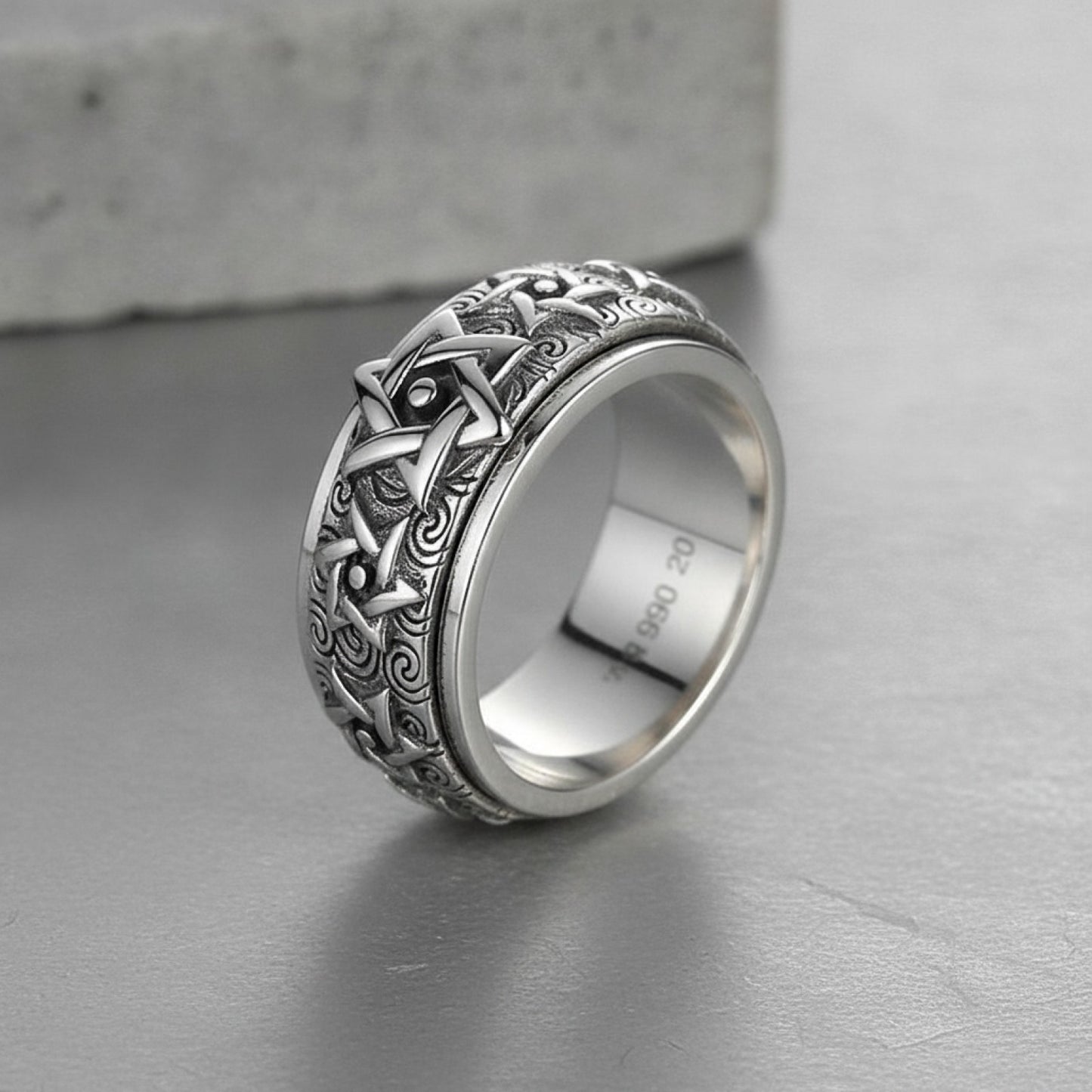 Bague Argent Homme Rétro Étoile à Six Branches Large