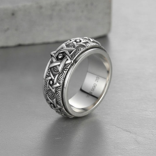 Bague Argent Homme Rétro Étoile à Six Branches Large