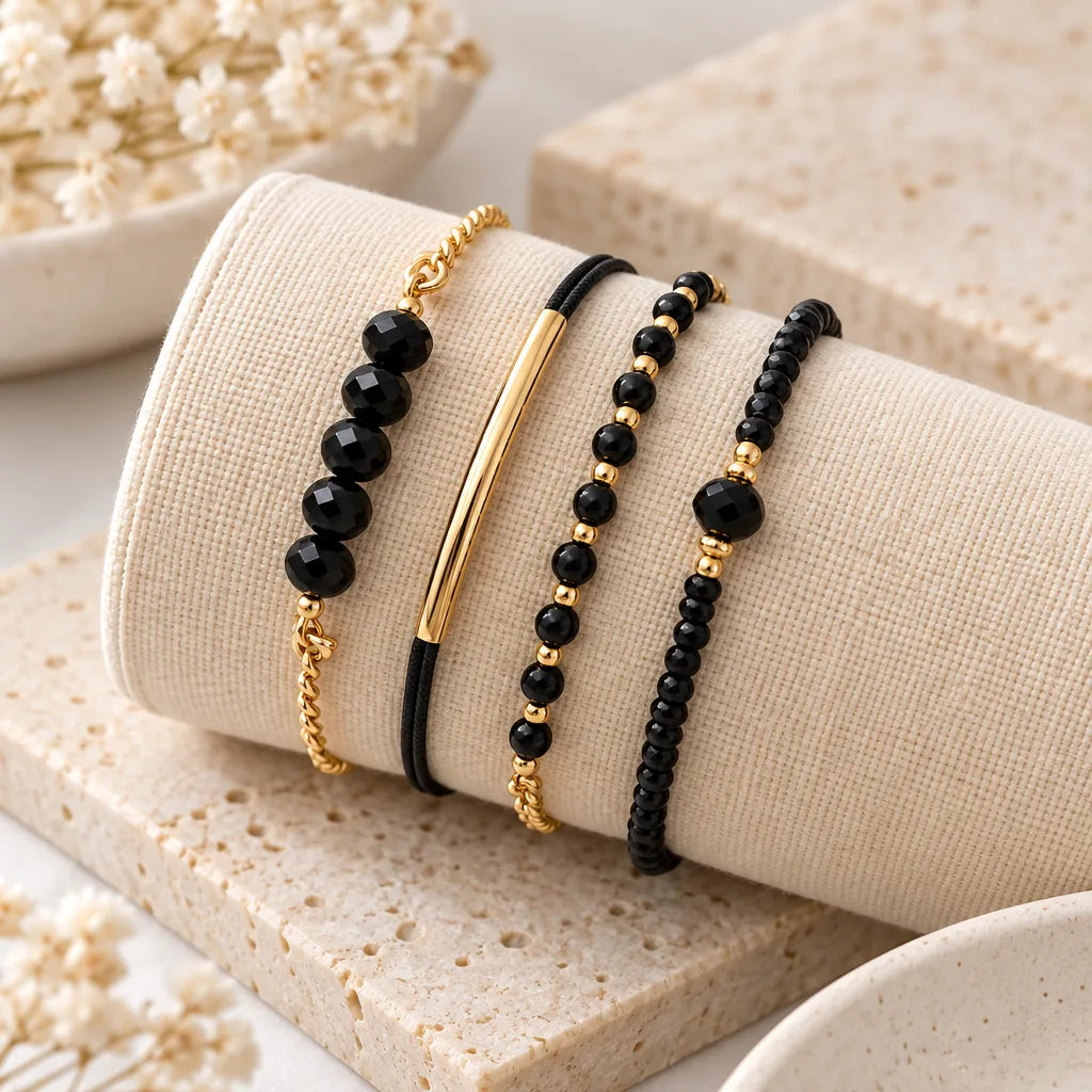 Bracelet pierre verre noir