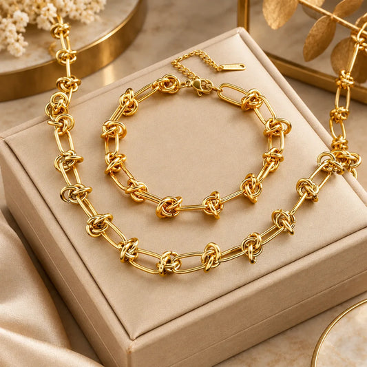 Ensemble Collier Bracelet DIEYURO Bicolore Torsadé