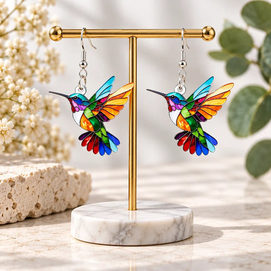 Boucles doreilles colibri acrylique