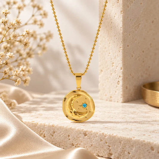 Collier etoile lune zircon