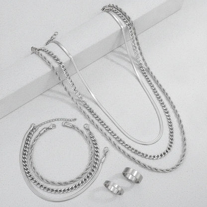 Ensemble Bijoux Unisexe Punk Vintage Argenté