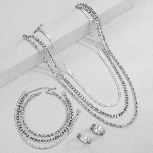 Ensemble Bijoux Unisexe Punk Vintage Argenté