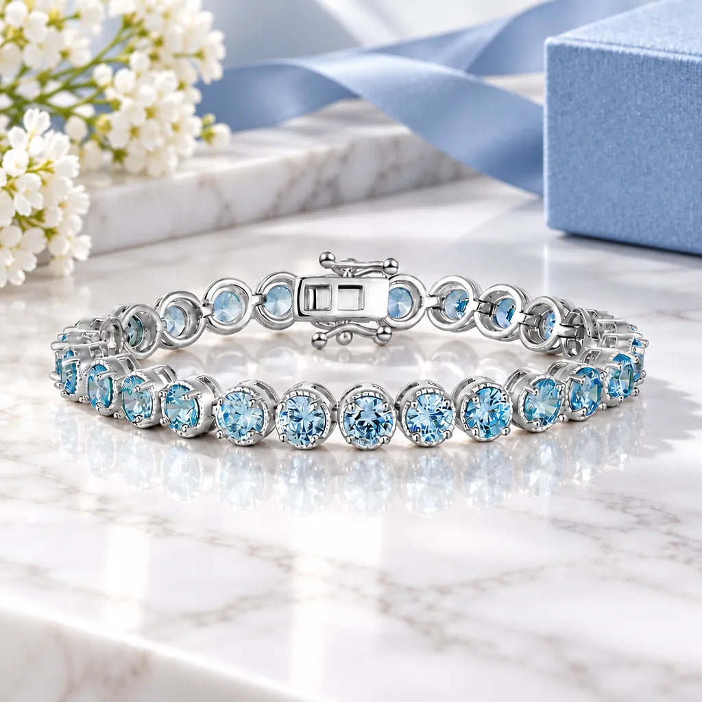 Bracelet argent moissanite bleue