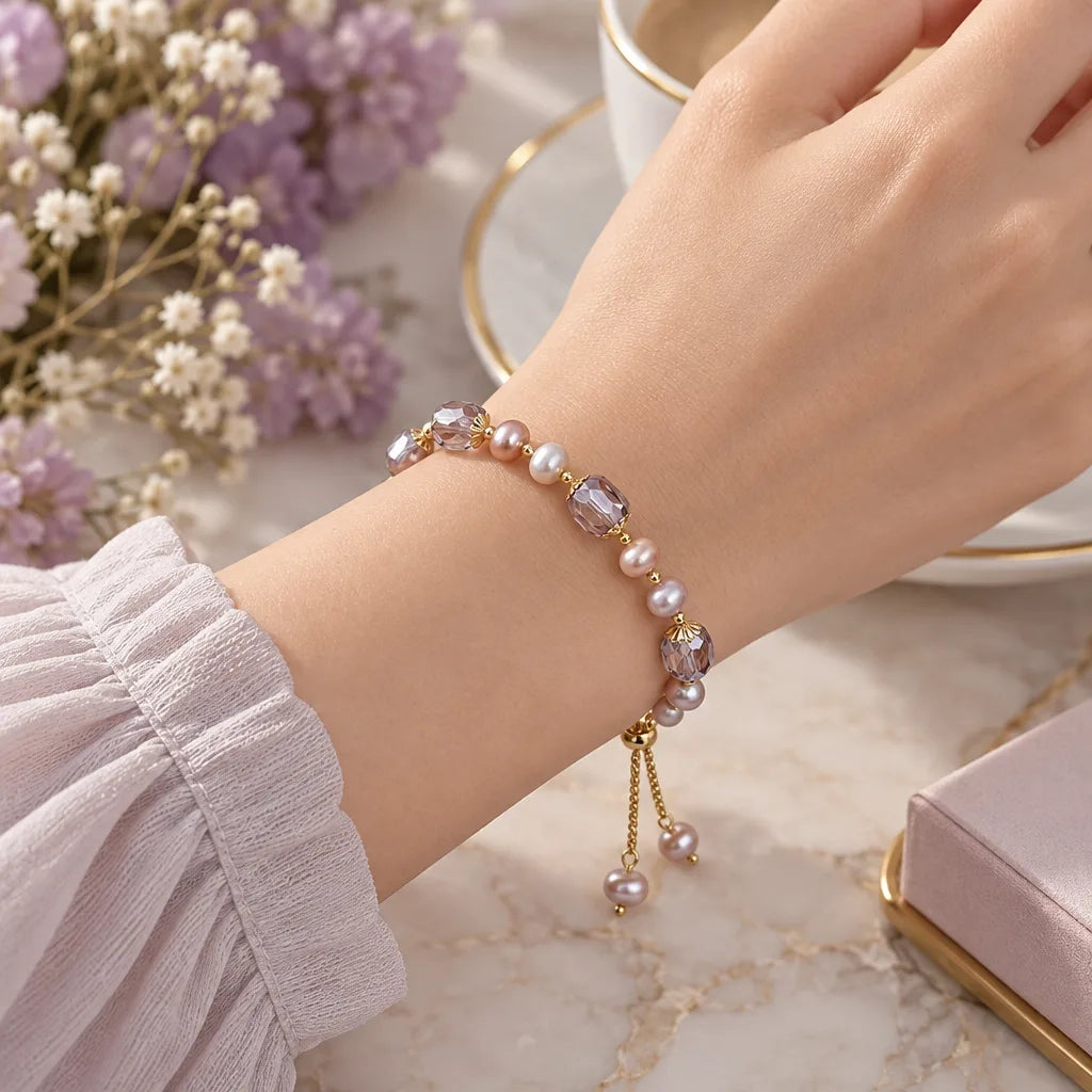 Bracelet perles violettes femme