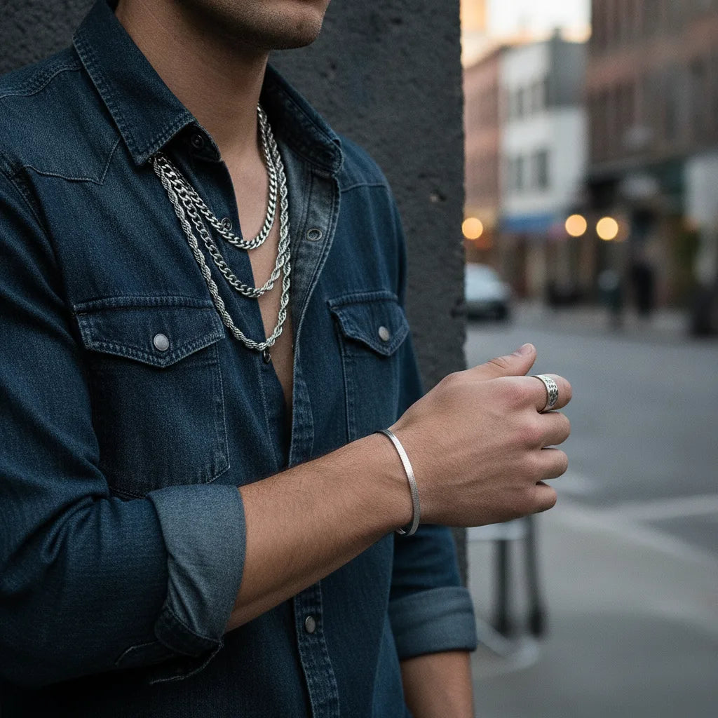 Ensemble Bijoux Unisexe Punk Vintage Argenté