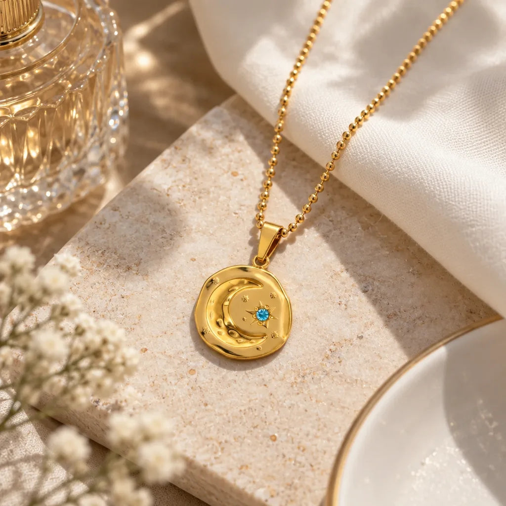 Collier etoile lune zircon