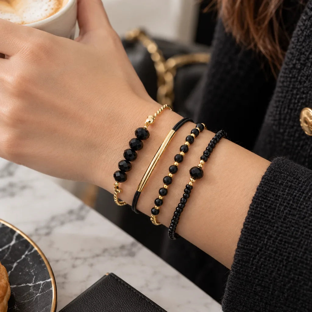 Bracelet pierre verre noir
