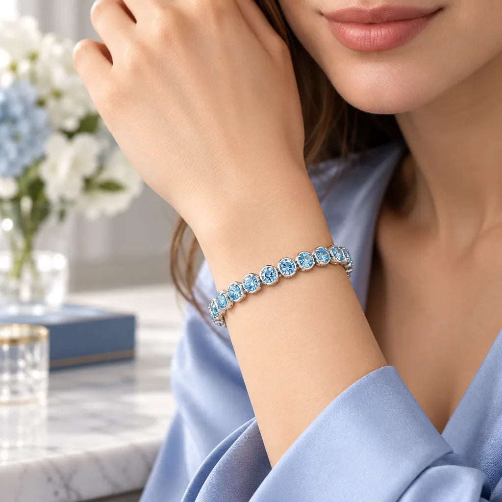 Bracelet argent moissanite bleue