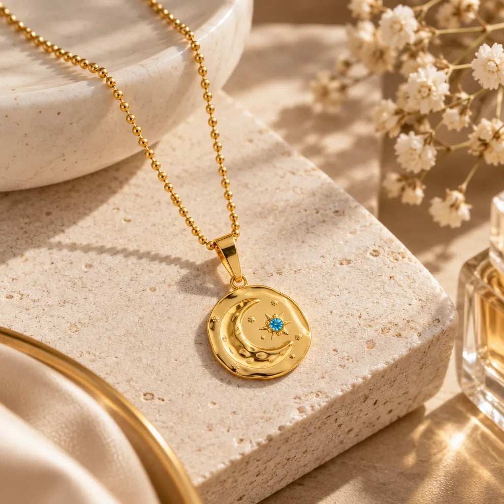 Collier etoile lune zircon